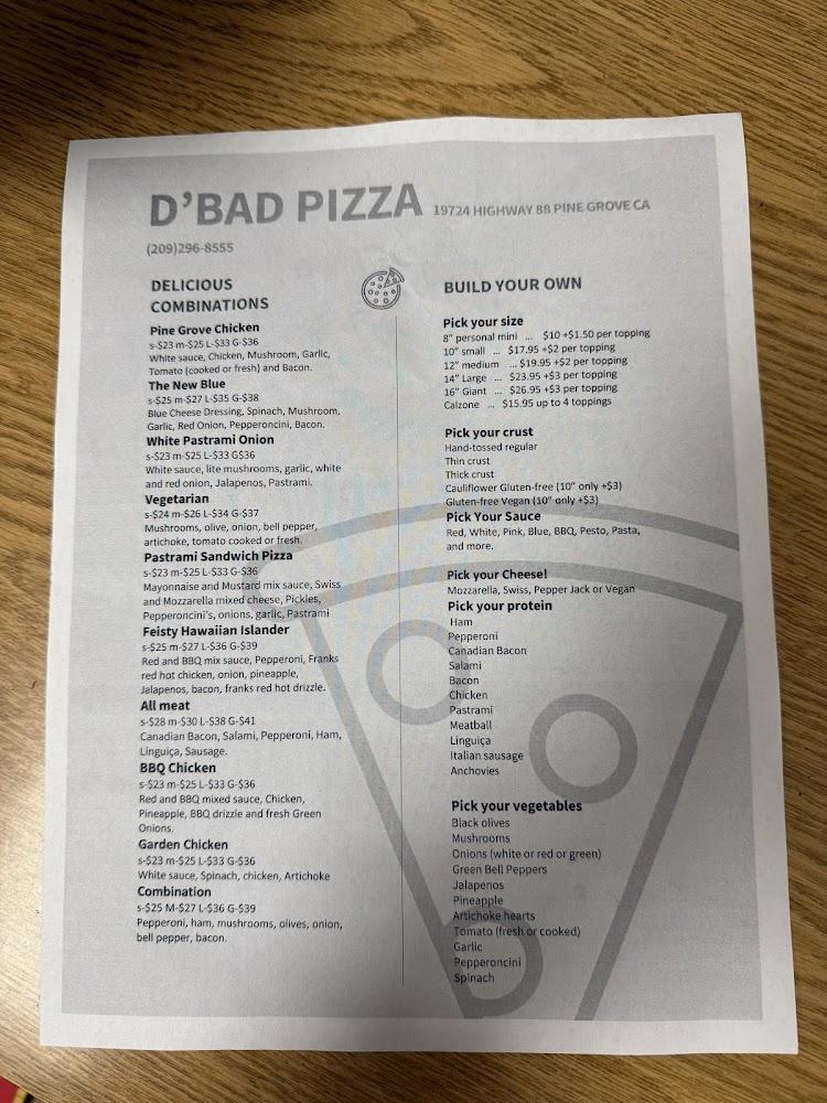 Pine Grove Pizza aka D'Bad Pizza Menu image 1