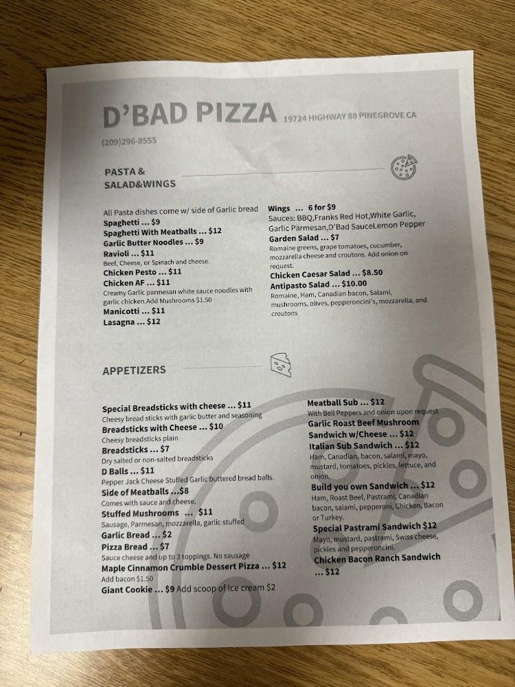 Pine Grove Pizza aka D'Bad Pizza Menu image 2